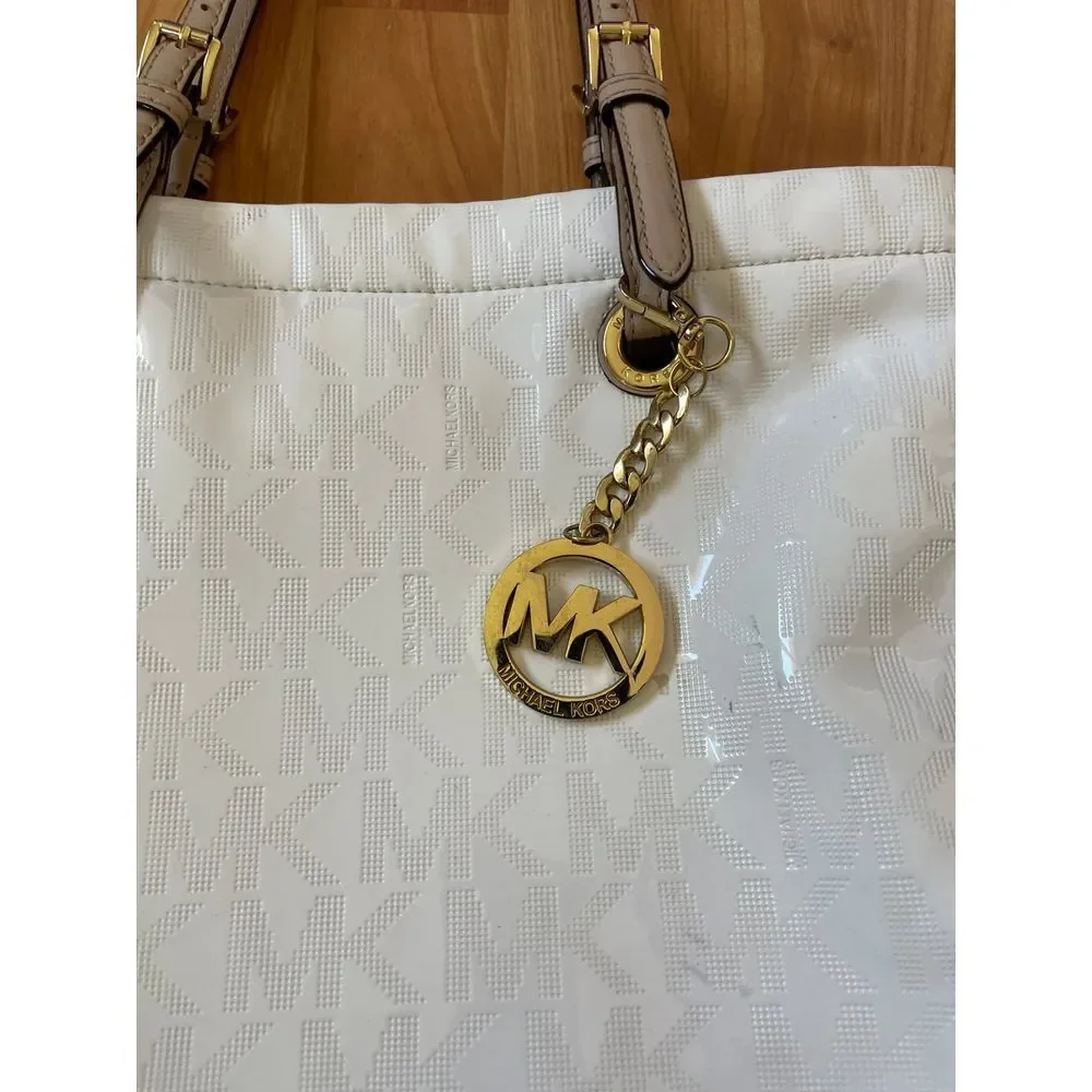 Michael Kors Jet Set‎ Glossy White MK Signature Tote Bag  Large
